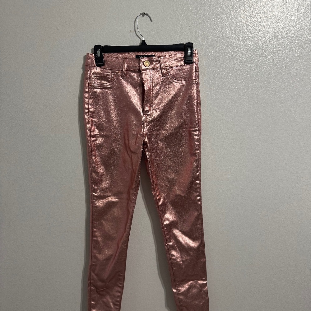 Metallic Pink Skinny Pants – Stretchy Size Small